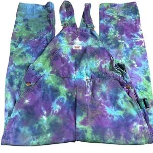 Roundhouse Vintage Tie Dye Overalls Men's 36x34 Blue Purple Green